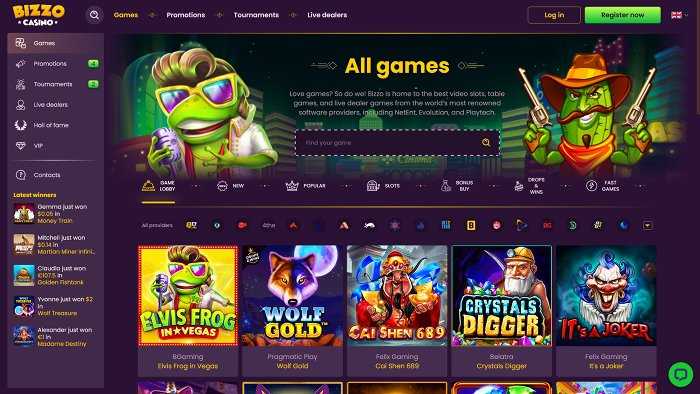 Página de inicio del casino Bizzo