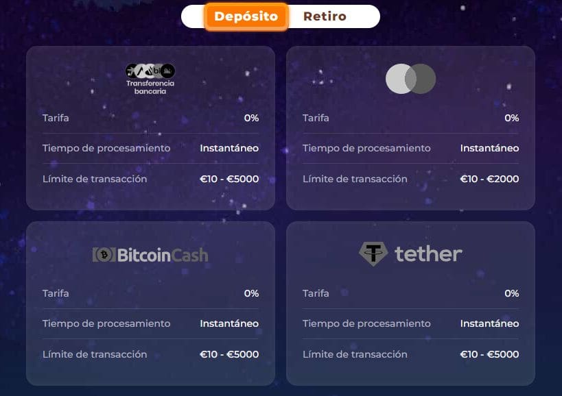 Hay 12 métodos de pago para elegir en el casino Wazamba