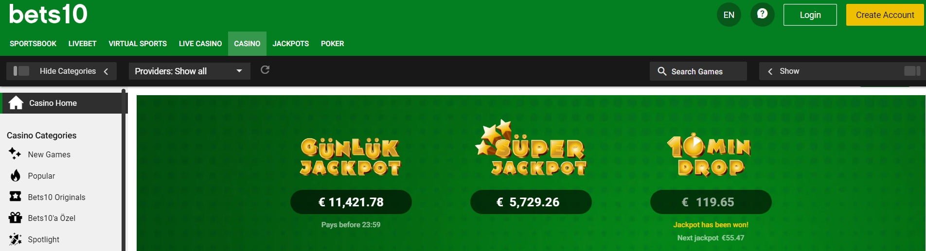 Bonos y promociones en el casino Bets10