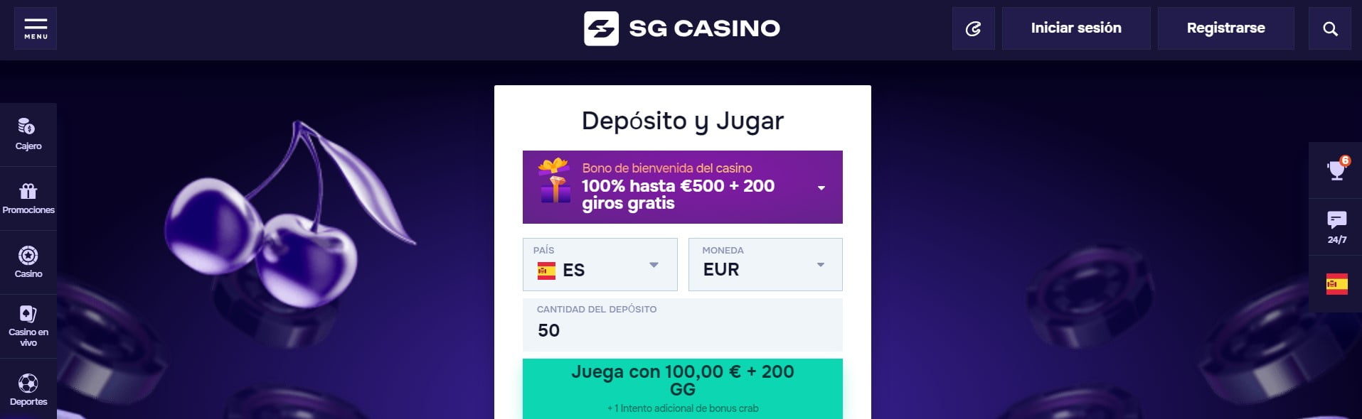 Bonos y Promociones vigentes de SG Casino